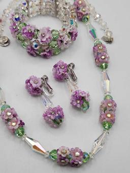 3pc vintage Vendome purple flower & A/B crystal set