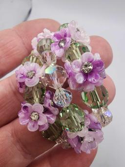 3pc vintage Vendome purple flower & A/B crystal set