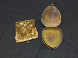 Antique Arts & Crafts brass heart shaped jewelry box