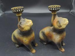 Pair of Lindys Kat Lamps Seated cats as-is need repairs