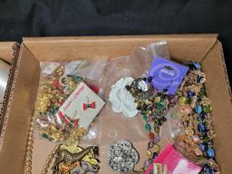 Group of assorted costume jewelry, pins, necklaces, brooches and earrings