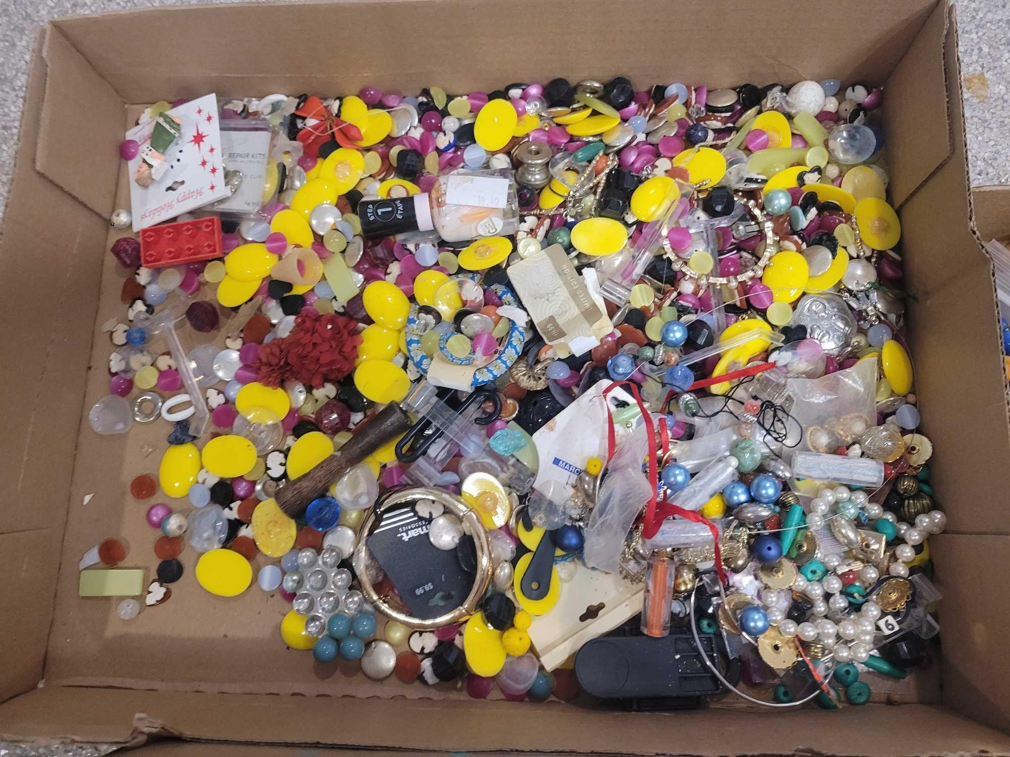 3 Boxes of assorted necklaces, beads, jewelry making supplies and parts