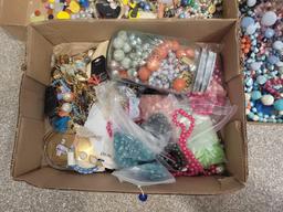 3 Boxes of assorted necklaces, beads, jewelry making supplies and parts
