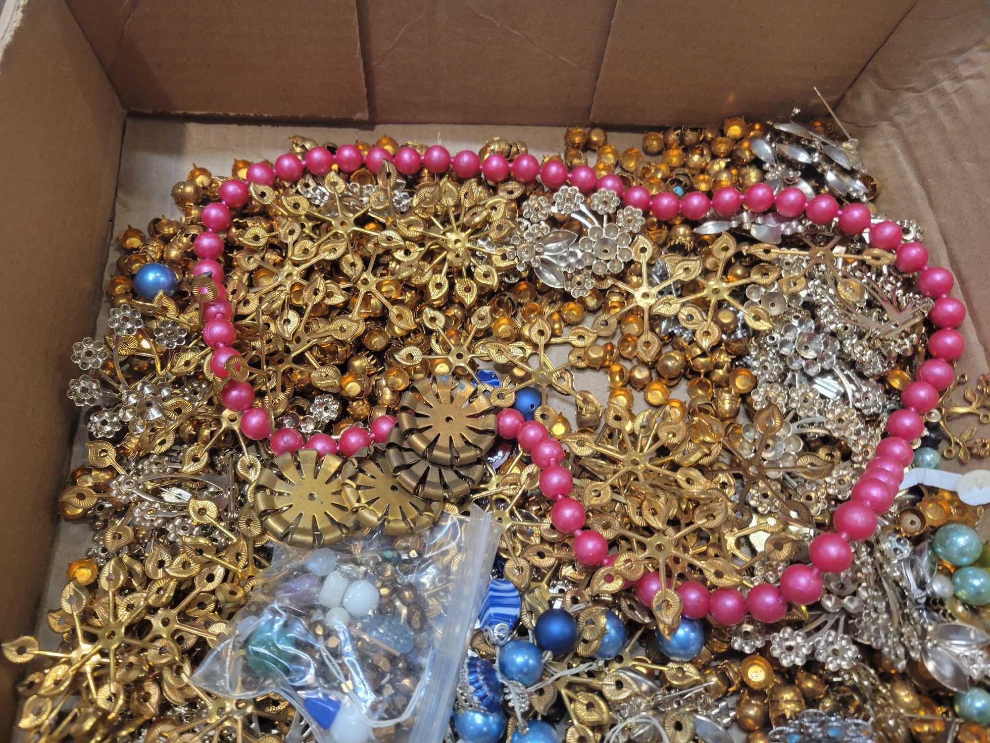 2 Boxes of costume jewelry, pieces and parts