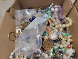 2 Boxes of costume jewelry, pieces and parts