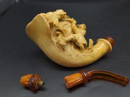 Large Intricately Carved Meerschaum Smoking Pipe As-Is
