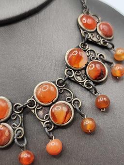 Vintage Carnelian stoned & beaded necklace, India?