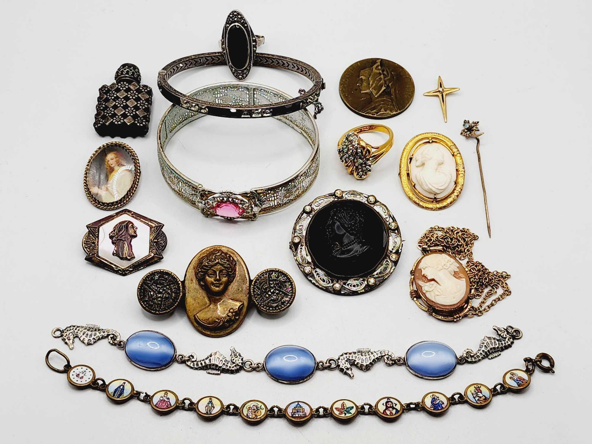 Antique Victorian jewelry: bracelets, pins, cameos