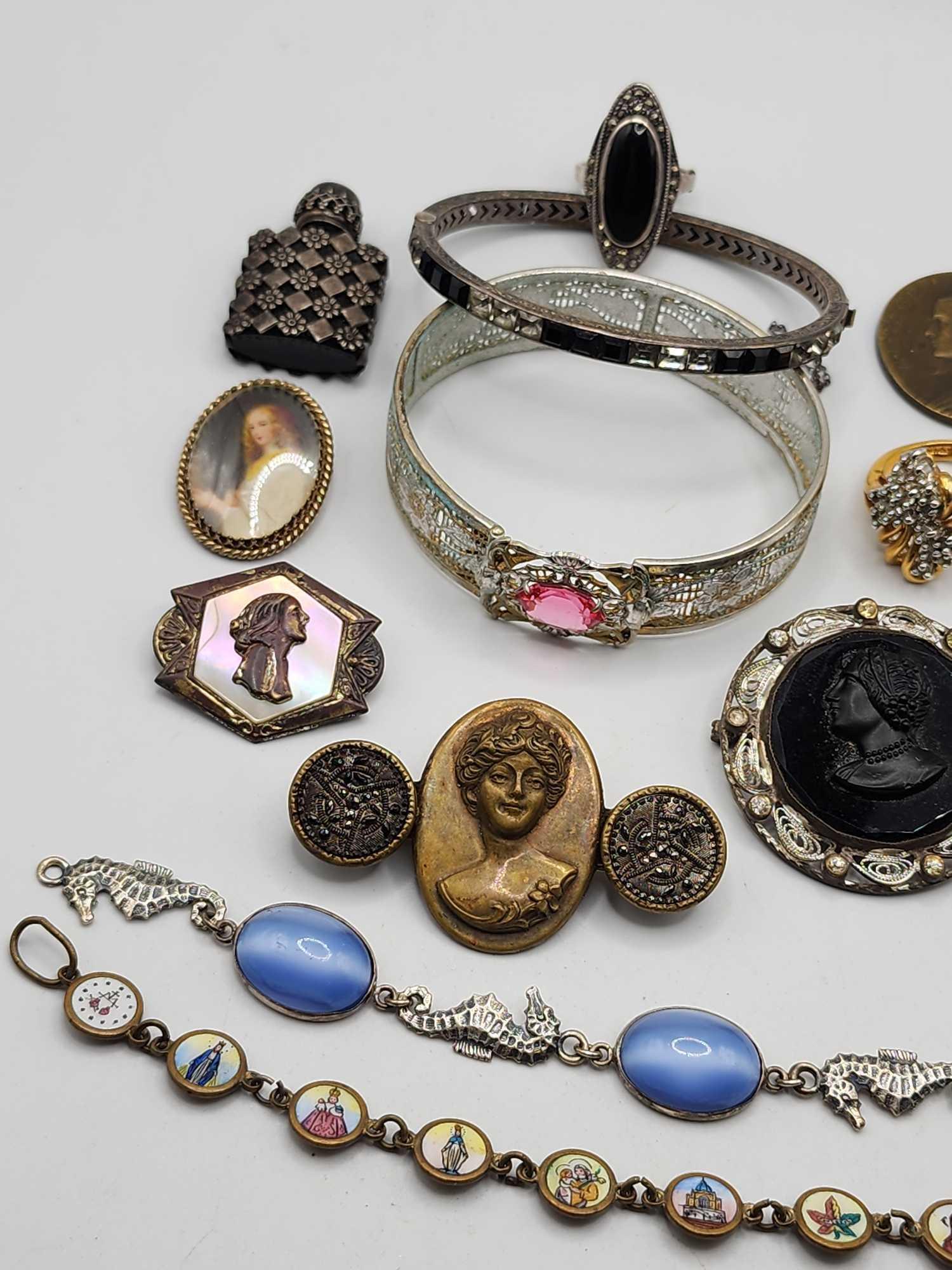 Antique Victorian jewelry: bracelets, pins, cameos