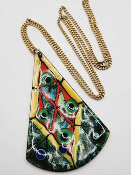 Vintage 1970s enameled copper pendant necklace