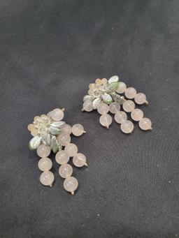 Pair of vintage floral beaded costume earrings