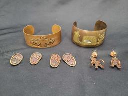 Vintage Mexican, Southwestern style copper cuff bracelets and jewelry