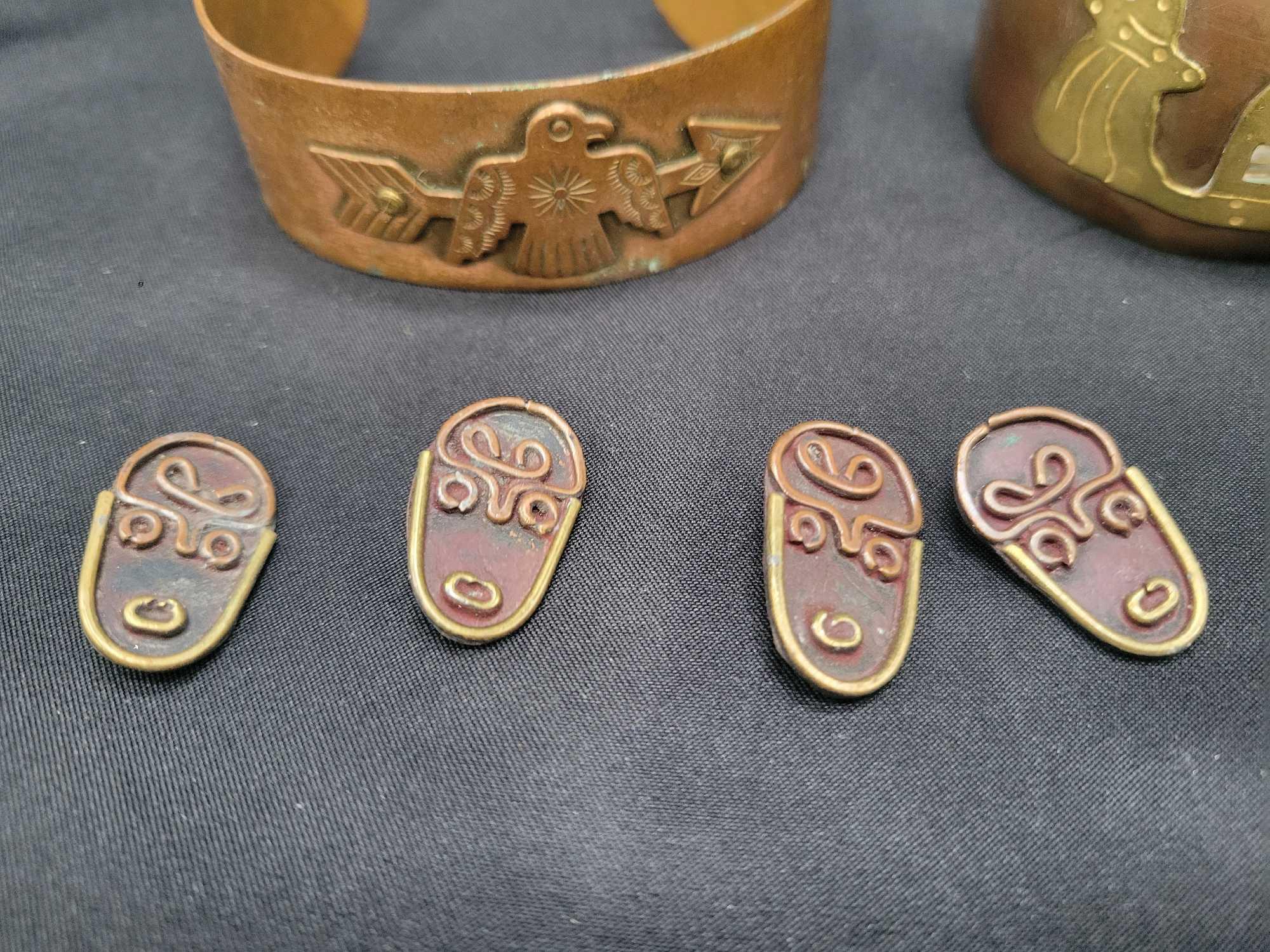 Vintage Mexican, Southwestern style copper cuff bracelets and jewelry