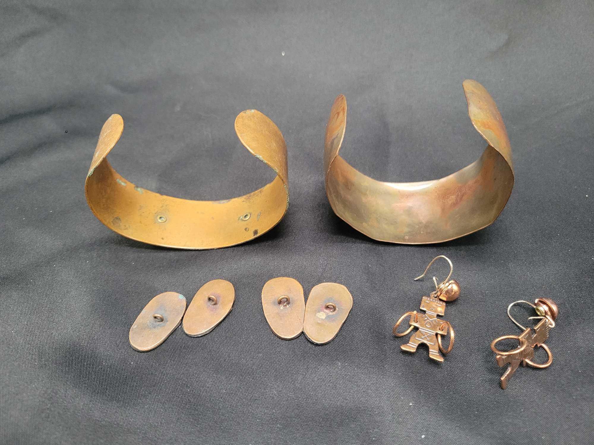 Vintage Mexican, Southwestern style copper cuff bracelets and jewelry