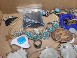 Large lot of assorted costume jewelry, necklaces, pins, earrings