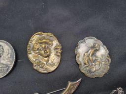 Group of vintage brooches, necklaces, Art Nouveau style