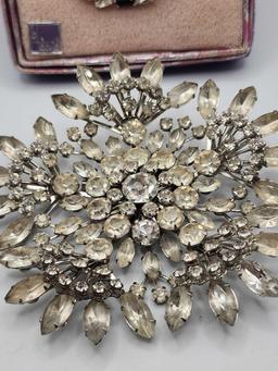 Huge 4" rhinestone pin, B David set