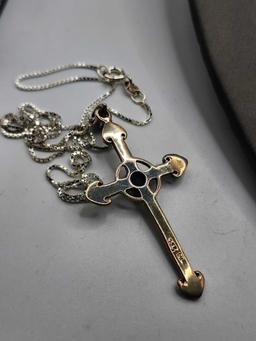 Sterling silver marcasite cross necklace