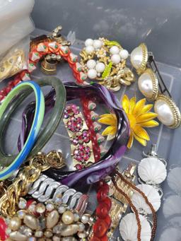 Large lot of bangles, necklaces, beads, costume jewelry