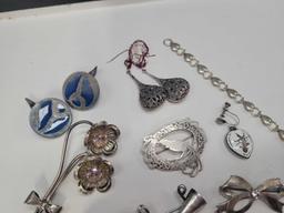 Group of sterling jewelry and spoon, earrings, bracelet