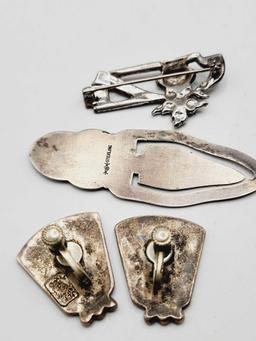 Vintage sterling silver earrings, pin & bookmark