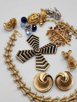 Lot of vintage Trifari jewelry, earrings, pins, necklace