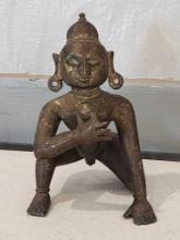 Unusual antique India Hindu bronze statue of young Krishna