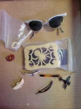 Vintage sunglasses, plastic jewelry and pins