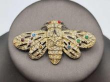 Vintage rhinestone cicada pin / brooch