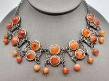 Vintage Carnelian stoned & beaded necklace, India?