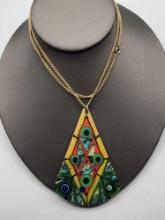 Vintage 1970s enameled copper pendant necklace