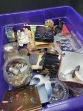 Lot of glassware, ring holder, metal figure, sizer and decor