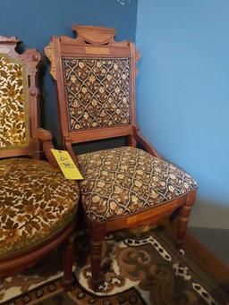 2 Ornate Cushioned Chairs w/ Open-Top Foot Rest