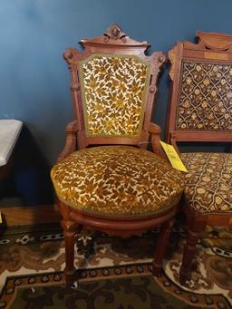 2 Ornate Cushioned Chairs w/ Open-Top Foot Rest