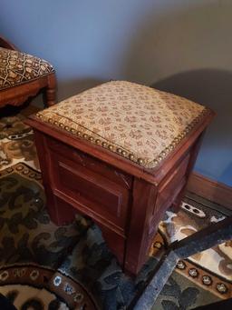 2 Ornate Cushioned Chairs w/ Open-Top Foot Rest