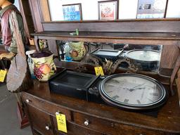 Modern Clock, Medicine Tins, Oil Lamp Brackets