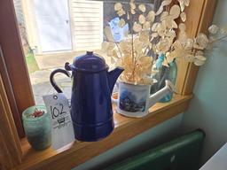 Enameled Coffee Pot, Ball Jar, Bird Cage & Water Can Decor