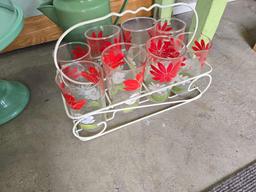 Cake Stand, Tumbler Set & Enameled Pitcher