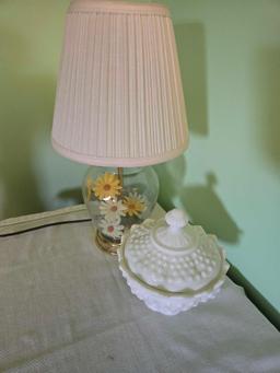 Turnleg Stand w/ Lamp & Hobnail Milk Glass Candy Dish