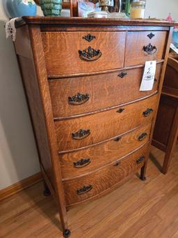 Curved Front Oak Chest of drawers w/ mirror