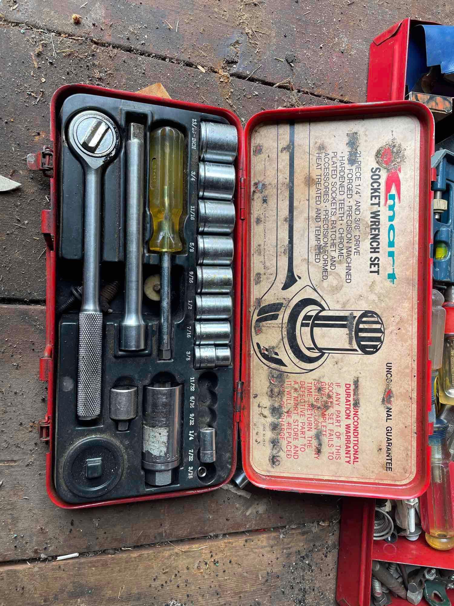 Wire Crates, Insulators, Galvanized Bucket, Toolbox, Tools, Socket Set