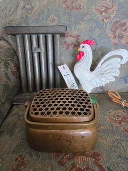 Candlestick Mold, Chinese Hand Warmer & Cast Rooster Door Stop