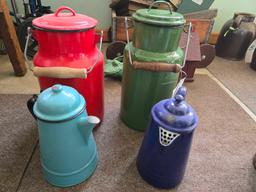 Enamelware Jugs w/ lid and handle & Enamelware Coffee Pots