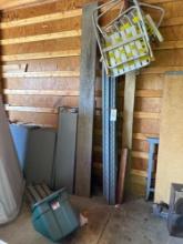 large group of metal shelving pcs and lawn chairs