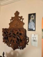 Victorian Walnut Carved Hanging Wall Pocket Magazine