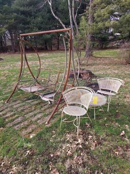 Outdoor Swing Frame & Metal Chairs w/ Stand