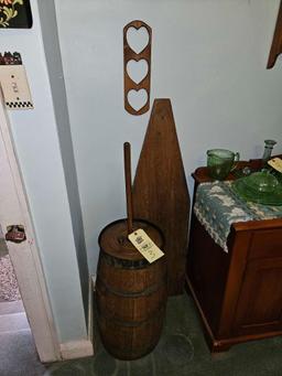 Vintage Butter Churn w/ Lid, Ironing Board & Heart Decoration