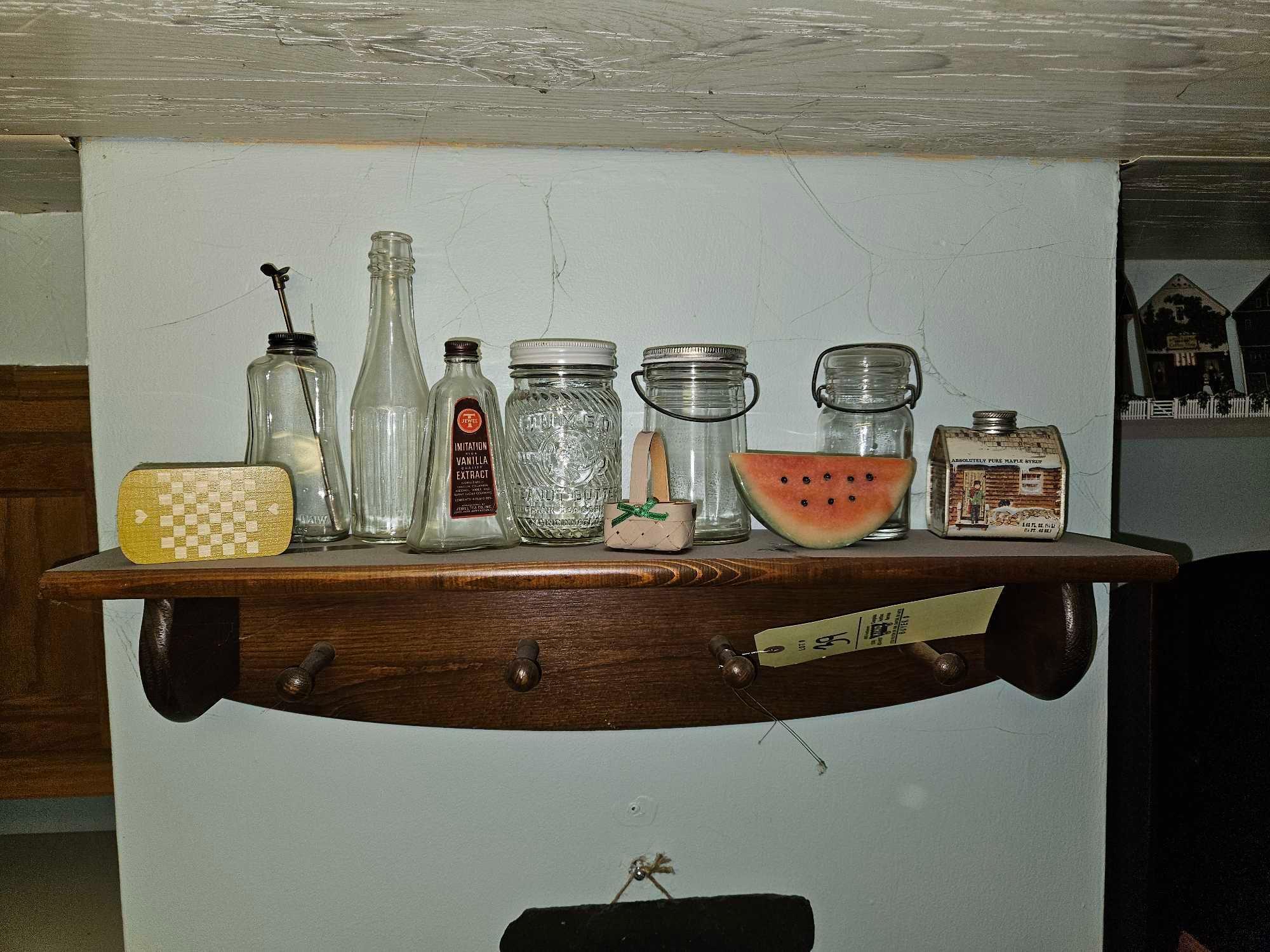 Shelf & Cabinet Top Contents - Vintage Glassware & Wooden Decor