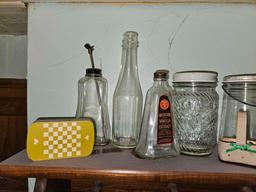 Shelf & Cabinet Top Contents - Vintage Glassware & Wooden Decor