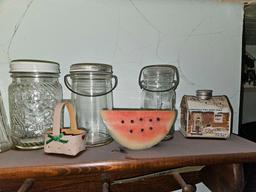 Shelf & Cabinet Top Contents - Vintage Glassware & Wooden Decor